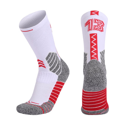 Men Terry Non-Slip Mid-Tube Sports Socks Basketball Socks, Size: Adult Free Size( No. 13 White Red)-garmade.com