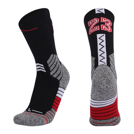 Men Terry Non-Slip Mid-Tube Sports Socks Basketball Socks, Size: Adult Free Size( NO.23 Black Red)-garmade.com