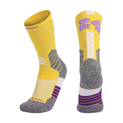 Men Terry Non-Slip Mid-Tube Sports Socks Basketball Socks, Size: Adult Free Size(NO.24 Yellow Purple)-garmade.com