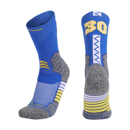 Men Terry Non-Slip Mid-Tube Sports Socks Basketball Socks, Size: Adult Free Size(NO.30 Blue Yellow)-garmade.com