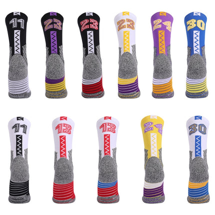 Men Terry Non-Slip Mid-Tube Sports Socks Basketball Socks, Size: Adult Free Size( NO.23 Black Red)-garmade.com