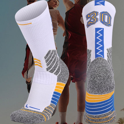 Men Terry Non-Slip Mid-Tube Sports Socks Basketball Socks, Size: Adult Free Size(NO.30 Blue Yellow)-garmade.com