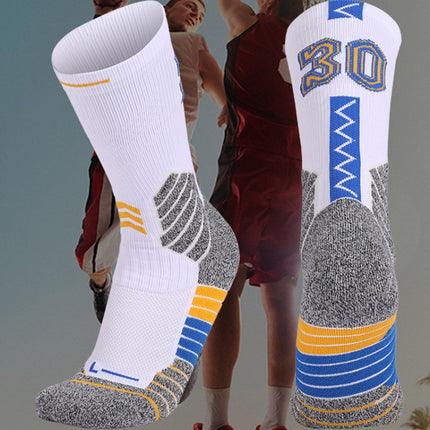 Men Terry Non-Slip Mid-Tube Sports Socks Basketball Socks, Size: Adult Free Size( No. 13 White Red)-garmade.com