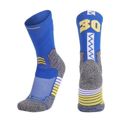 Men Terry Non-Slip Mid-Tube Sports Socks Basketball Socks, Size: Childrens Free Size(NO.30 Blue Yellow)-garmade.com