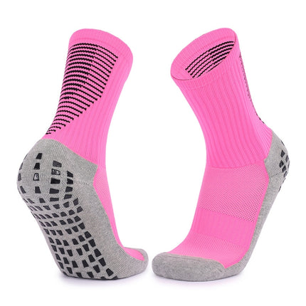 Adult Thick Towel Football Socks Non-Slip Wear-Resistant Tube Socks, Size: Free Size(Pink Black)-garmade.com