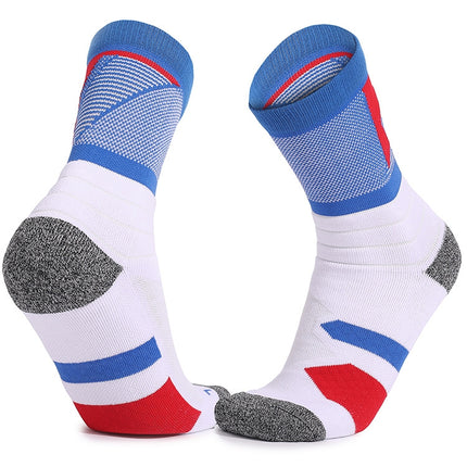 Basketball Socks Thick Towel Bottom High Tube Socks( White Blue)-garmade.com