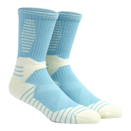 Adult Basketball Socks Men Thick Terry Sports Socks(Blue and White)-garmade.com