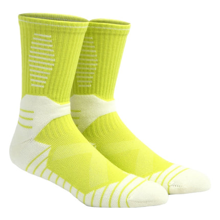 Adult Basketball Socks Men Thick Terry Sports Socks(Fluorescent Green White)-garmade.com