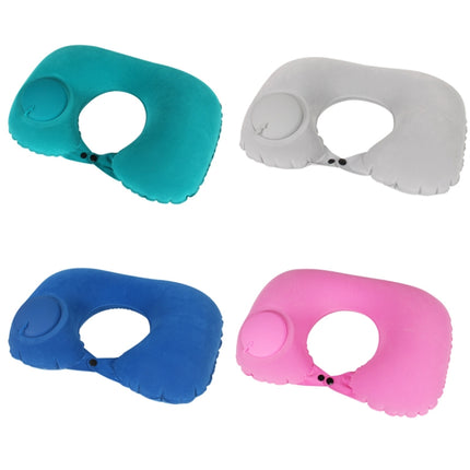 Travel Inflatable Press U-Shaped Neck Guard Pillow, Colour: Flocked U009-04（Medium Blue）-garmade.com