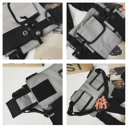 Hip-Hop Functional Chest Bag Vest Trendy Backpack(Black)-garmade.com