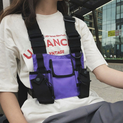 Hip-Hop Functional Chest Bag Vest Trendy Backpack(Grey)-garmade.com