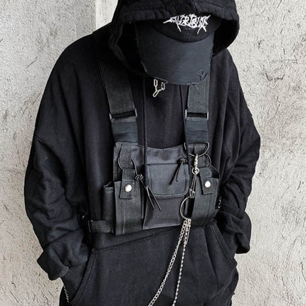 Hip-Hop Functional Chest Bag Vest Trendy Backpack(Grey)-garmade.com