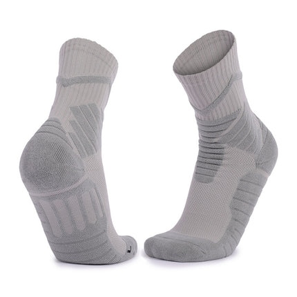 Men Basketball Socks Shock Absorption Mid-Tube Sports Socks, Size: Free Size(Light Gray)-garmade.com