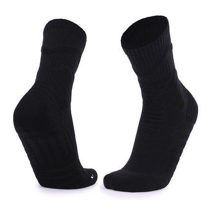 Men Basketball Socks Shock Absorption Mid-Tube Sports Socks, Size: Free Size(Black)-garmade.com