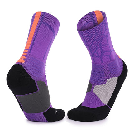 Men And Women Mid-Tube Sports Socks Combat Non-Slip Basketball Socks, Size: Free Size(Purple)-garmade.com
