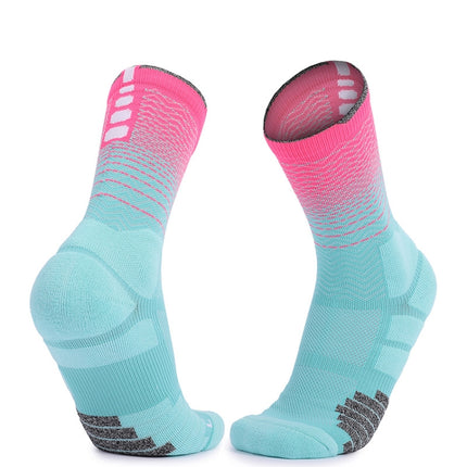 Thickened High-Top Sports Socks Non-Slip Mid-Tube Socks, Size: Free Size(Lake Blue Pink)-garmade.com