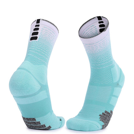 Thickened High-Top Sports Socks Non-Slip Mid-Tube Socks, Size: Free Size(Lake Blue White)-garmade.com
