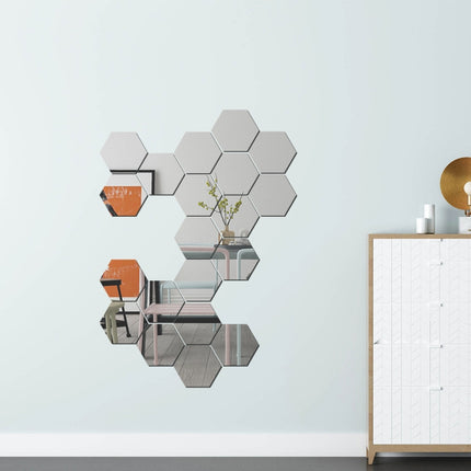 Ym300 16 PCS / Set Home Personal Wall Stickers DIY Acrylic Wall Decorative Mirror(Hexagon Black)-garmade.com