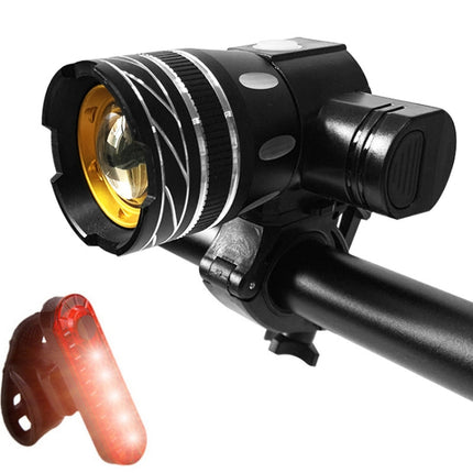 7602 LED USB Charging Telescopic Zoom Bicycle Front Light, Specification: Headlight + 056 Taillight-garmade.com