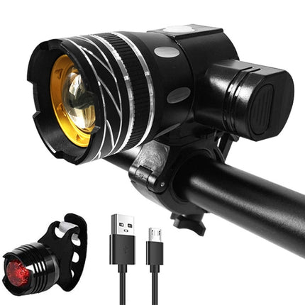 7602 LED USB Charging Telescopic Zoom Bicycle Front Light, Specification: Headlight + Gem Lamp-garmade.com