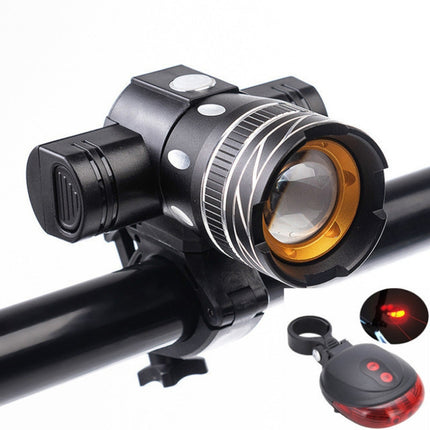 7602 LED USB Charging Telescopic Zoom Bicycle Front Light, Specification: Headlight + Laser Taillight-garmade.com