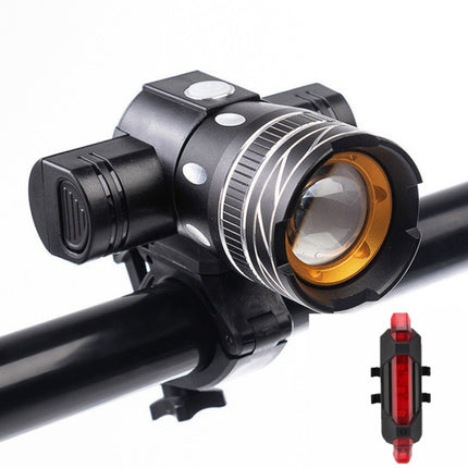 7602 LED USB Charging Telescopic Zoom Bicycle Front Light, Specification: Headlight + 918 Taillight-garmade.com