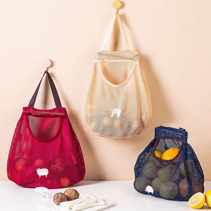 yq007 Kitchen Multi-Function Wall Hanging Fruits And Vegetables Storage Bags Portable Hollow Mesh Bag(Rose Red)-garmade.com