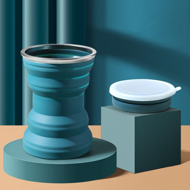 AK1313 320ml Portable Silicone Folding Water Cup With Lid(Blue)-garmade.com