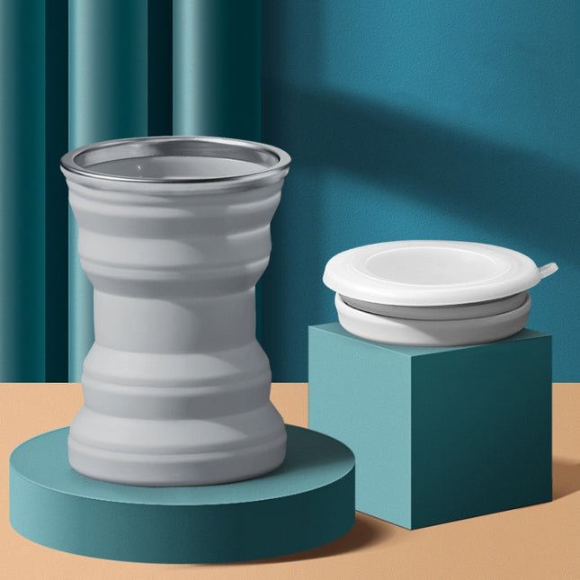 AK1313 320ml Portable Silicone Folding Water Cup With Lid(Gray)-garmade.com