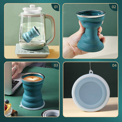 AK1313 320ml Portable Silicone Folding Water Cup With Lid(Gray)-garmade.com