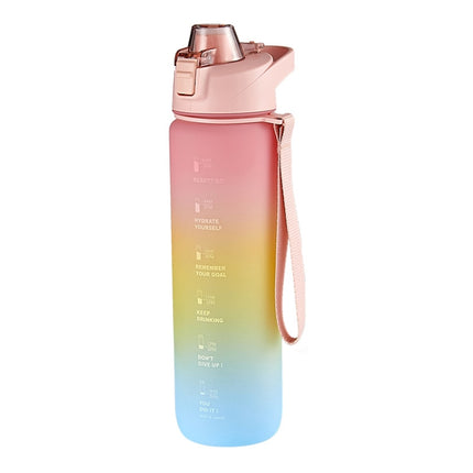 1000ml Large Capacity Gradient ColorsPlastic Sports Water Cup(Cherry Pink)-garmade.com