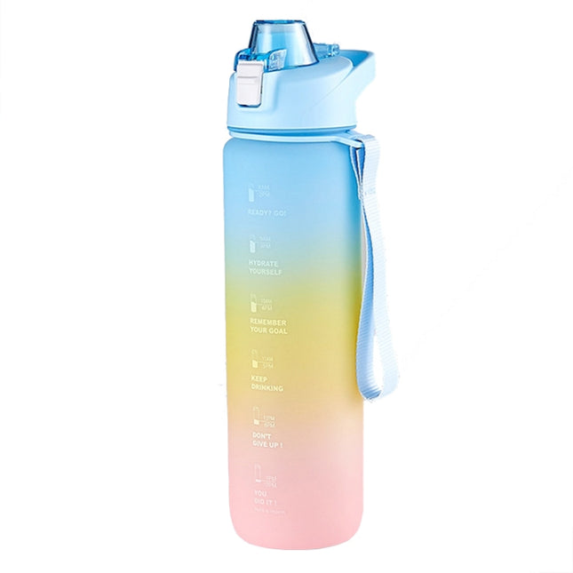 1000ml Large Capacity Gradient ColorsPlastic Sports Water Cup(Sky Blue)-garmade.com