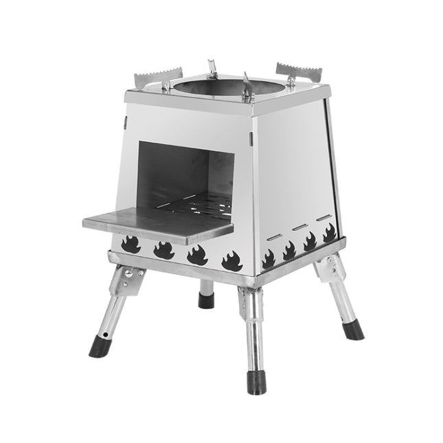 Outdoor Camping Folding Portable Barbecue Wood Stove, Size: Large (Stainless Steel)-garmade.com
