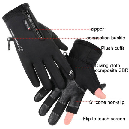Outdoor Sports Riding Warm Gloves Touch Screen Fingerless Fishing Gloves, Size: L(Black)-garmade.com