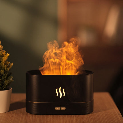 Flame Aroma Diffuser Night Light Humidifier(Black)-garmade.com