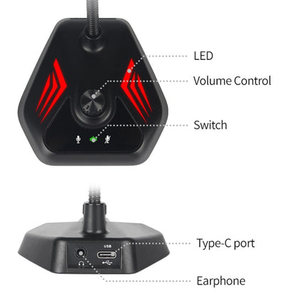 MI520 Desktop Computer Gooseneck Condenser Microphone USB Version without RGB Breathing Lamp-garmade.com