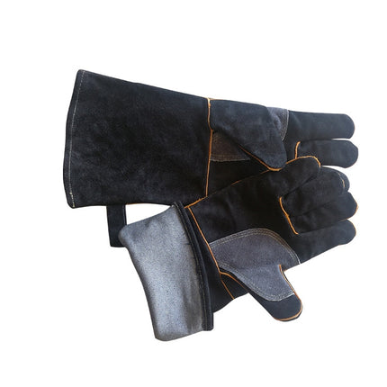 1 Pair JJ-2002 Outdoor Gardening Cut-Proof Genuine Leather Welding Gloves, Length 35cm(Black)-garmade.com