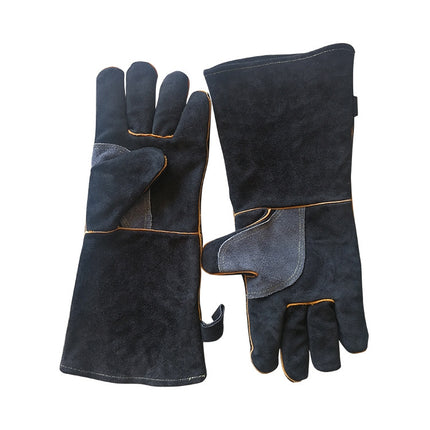 1 Pair JJ-2002 Outdoor Gardening Cut-Proof Genuine Leather Welding Gloves, Length 40cm(Black)-garmade.com