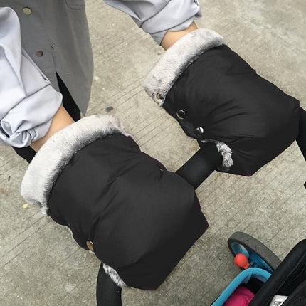 Baby Stroller Armrest Waterproof Warm Gloves(Black)-garmade.com