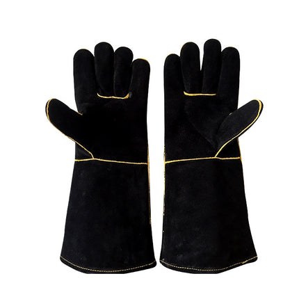 1 Pair Outdoor Garden Cut-Proof Genuine Leather Welding Gloves, Length 35cm(Black)-garmade.com
