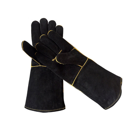 1 Pair Outdoor Garden Cut-Proof Genuine Leather Welding Gloves, Length 35cm(Black)-garmade.com