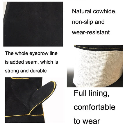 1 Pair Outdoor Garden Cut-Proof Genuine Leather Welding Gloves, Length 35cm(Black)-garmade.com