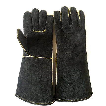 1 Pair Outdoor Garden Cut-Proof Genuine Leather Welding Gloves, Length 40cm(Black)-garmade.com