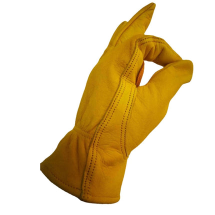 1 Pair JJ-1004 Outdoor Garden Welding Genuine Leather Labor Safety Gloves, Size: S(Yellow)-garmade.com