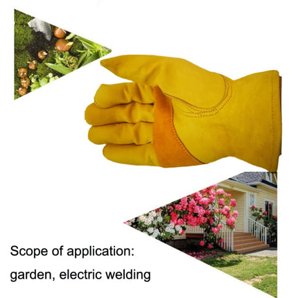 1 Pair JJ-1004 Outdoor Garden Welding Genuine Leather Labor Safety Gloves, Size: S(Yellow)-garmade.com