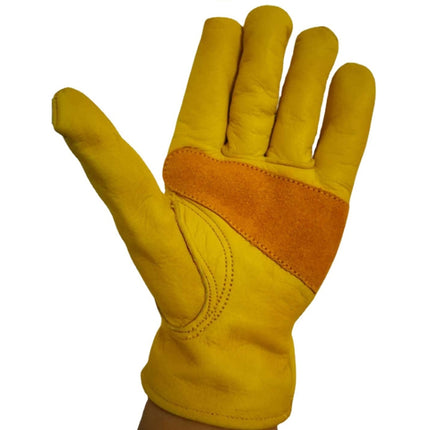 1 Pair JJ-1004 Outdoor Garden Welding Genuine Leather Labor Safety Gloves, Size: M(Yellow)-garmade.com