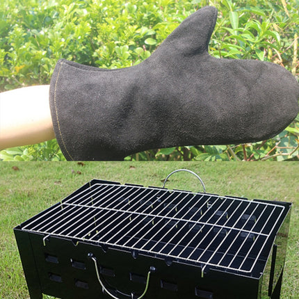 1 Pair Outdoor BBQ Genuine Leather Heat Insulation Gloves(Free Size)-garmade.com