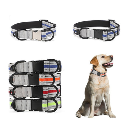 Dog Reflective Nylon Collar, Specification: S(Silver buckle red)-garmade.com