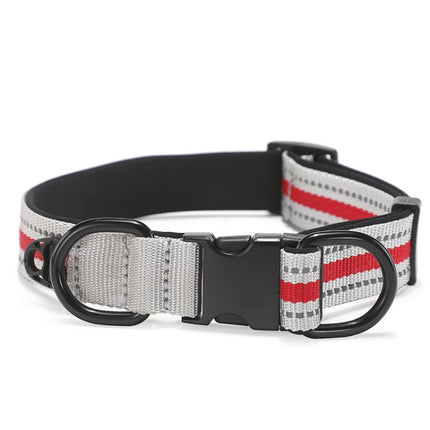 Dog Reflective Nylon Collar, Specification: M(Black red buckle)-garmade.com