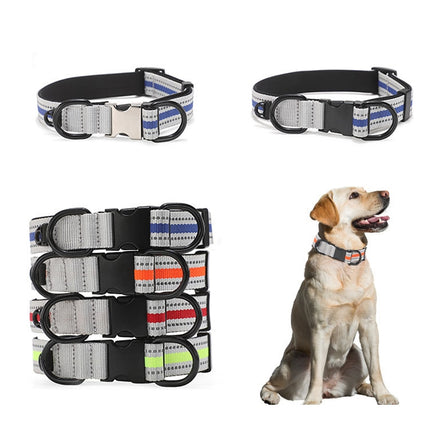 Dog Reflective Nylon Collar, Specification: M(Silver buckle green)-garmade.com